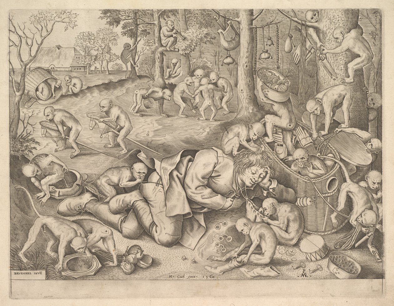 サルに奪われた商人、1562年 作： Pieter Heyden van der
