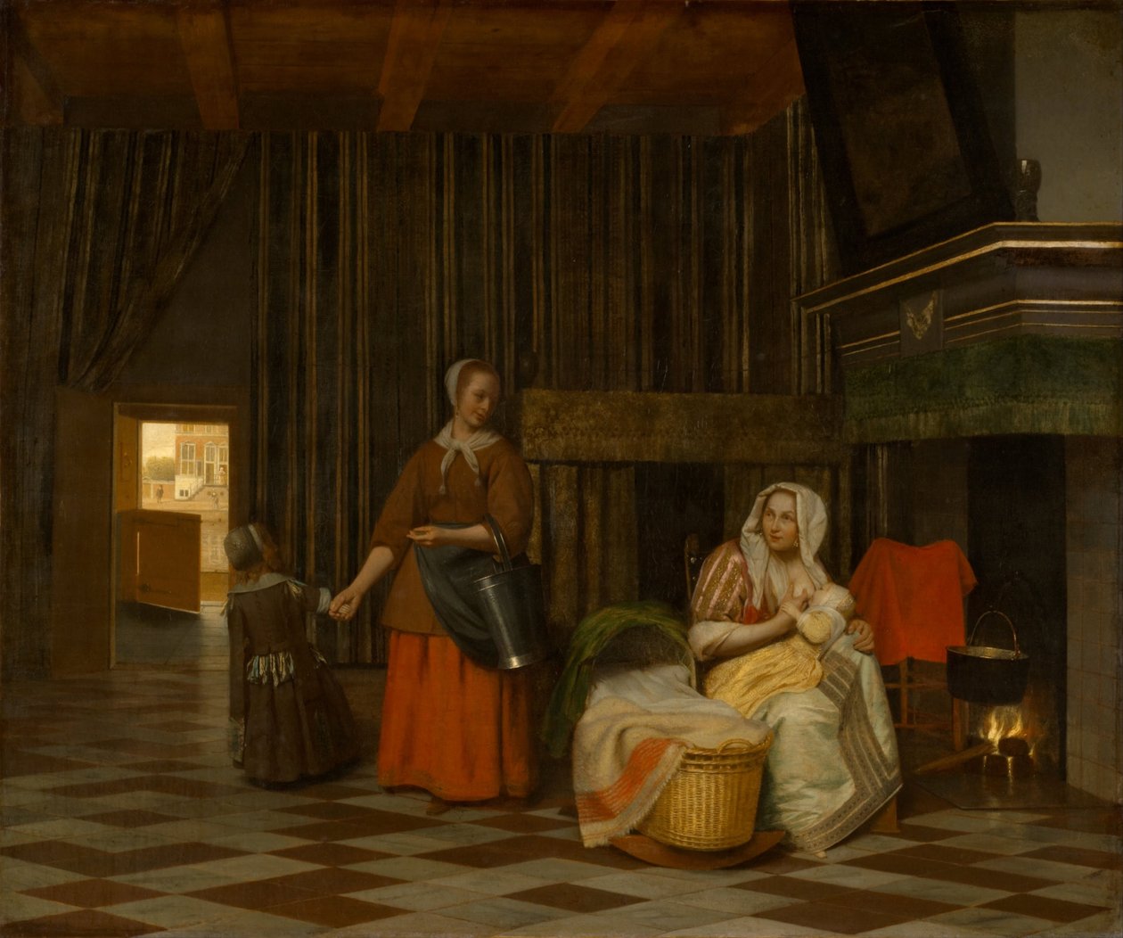 給仕のメイドと女性と子供、1663-1665 作： ピーテル・フーチ・ド