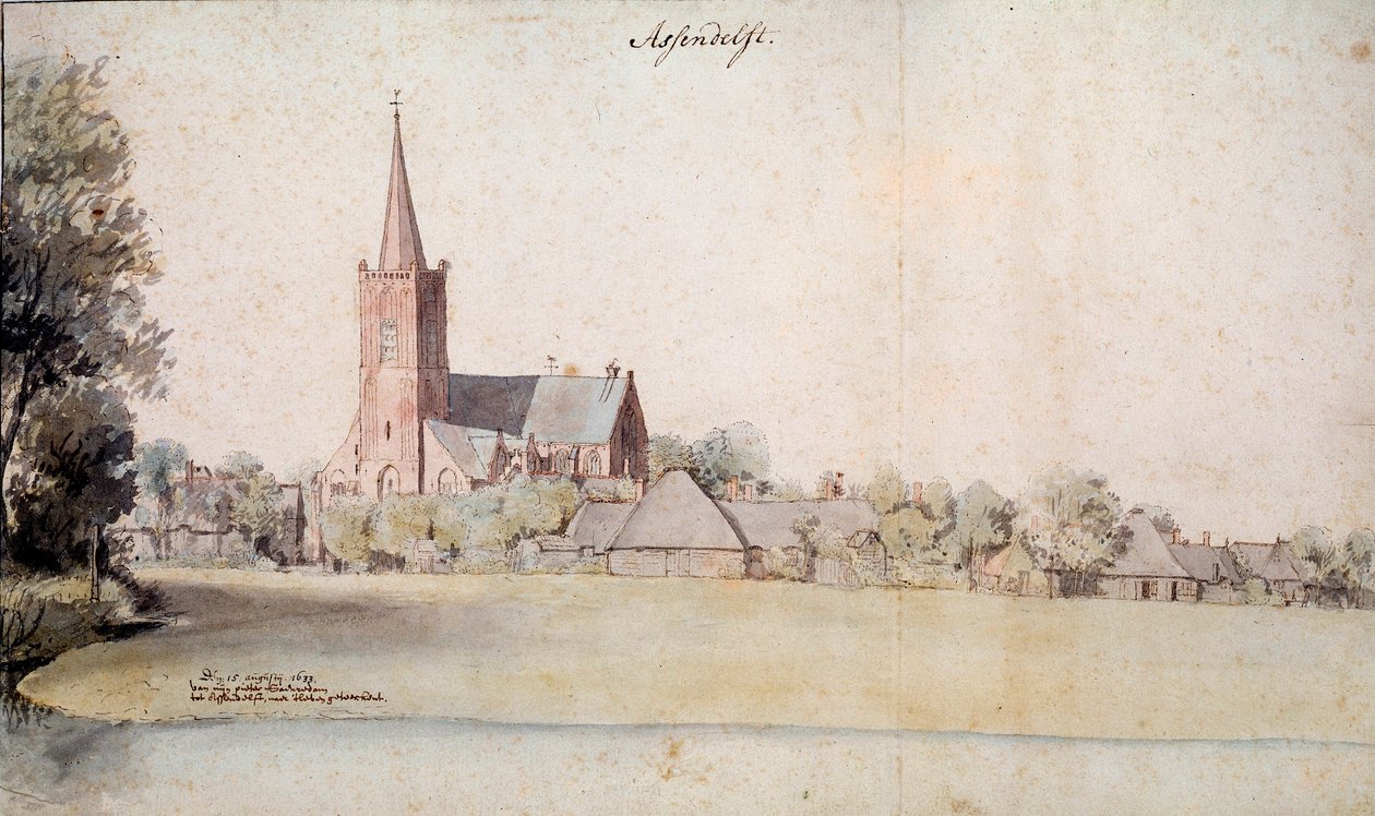 1633年のオランダのアッセンデルフトの眺め ピーテル・ヤンシュ（1597-1665）によるドローイング 1633年 パリオランダ研究所 作： ピーテル・ヤンス・センレダム