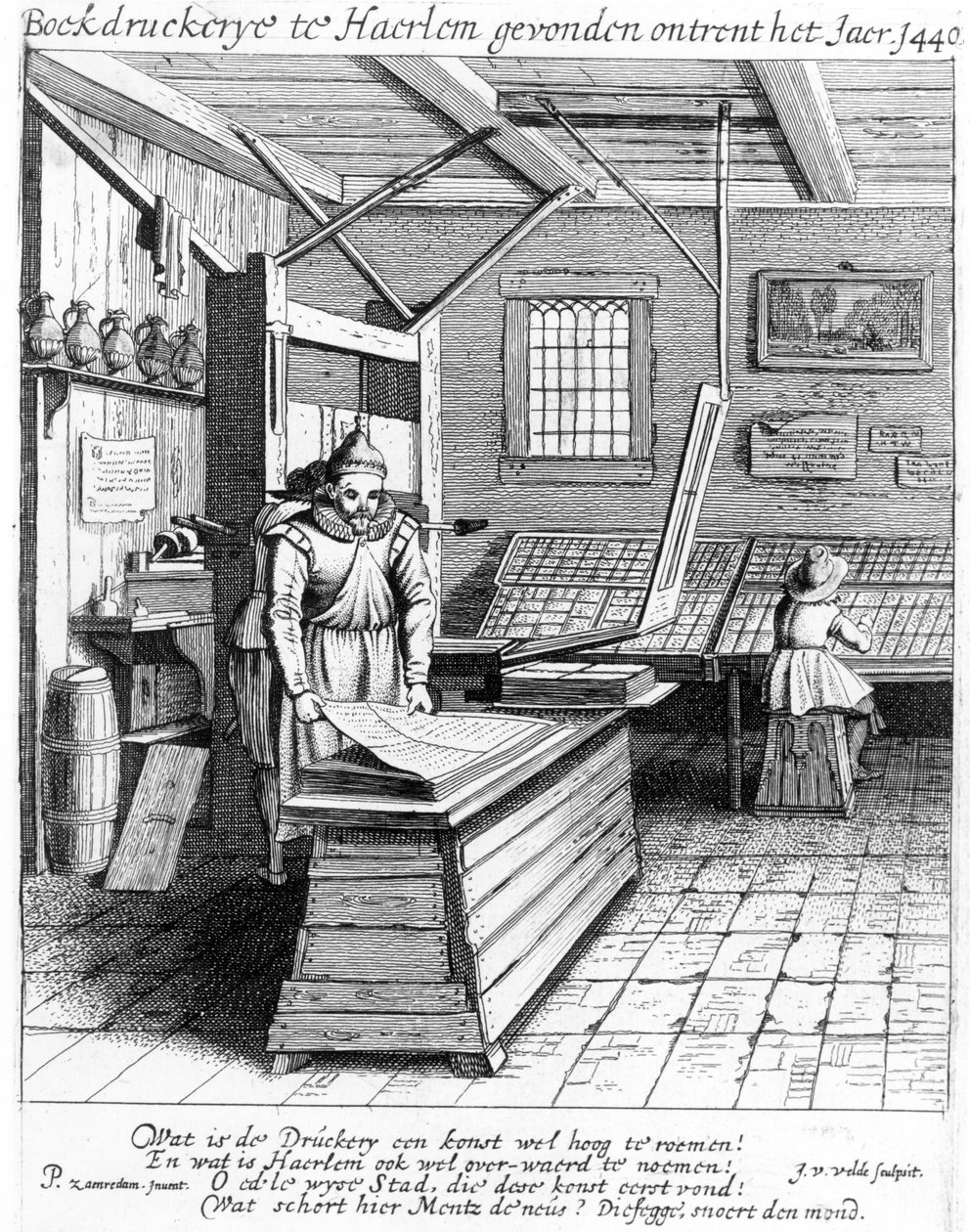 ローレンスのバインダリーJanszoon Koster、「ハーレムの賞賛の説明」より、1628年に出版 作： ピーター・ヤンズーン・セーンダム
