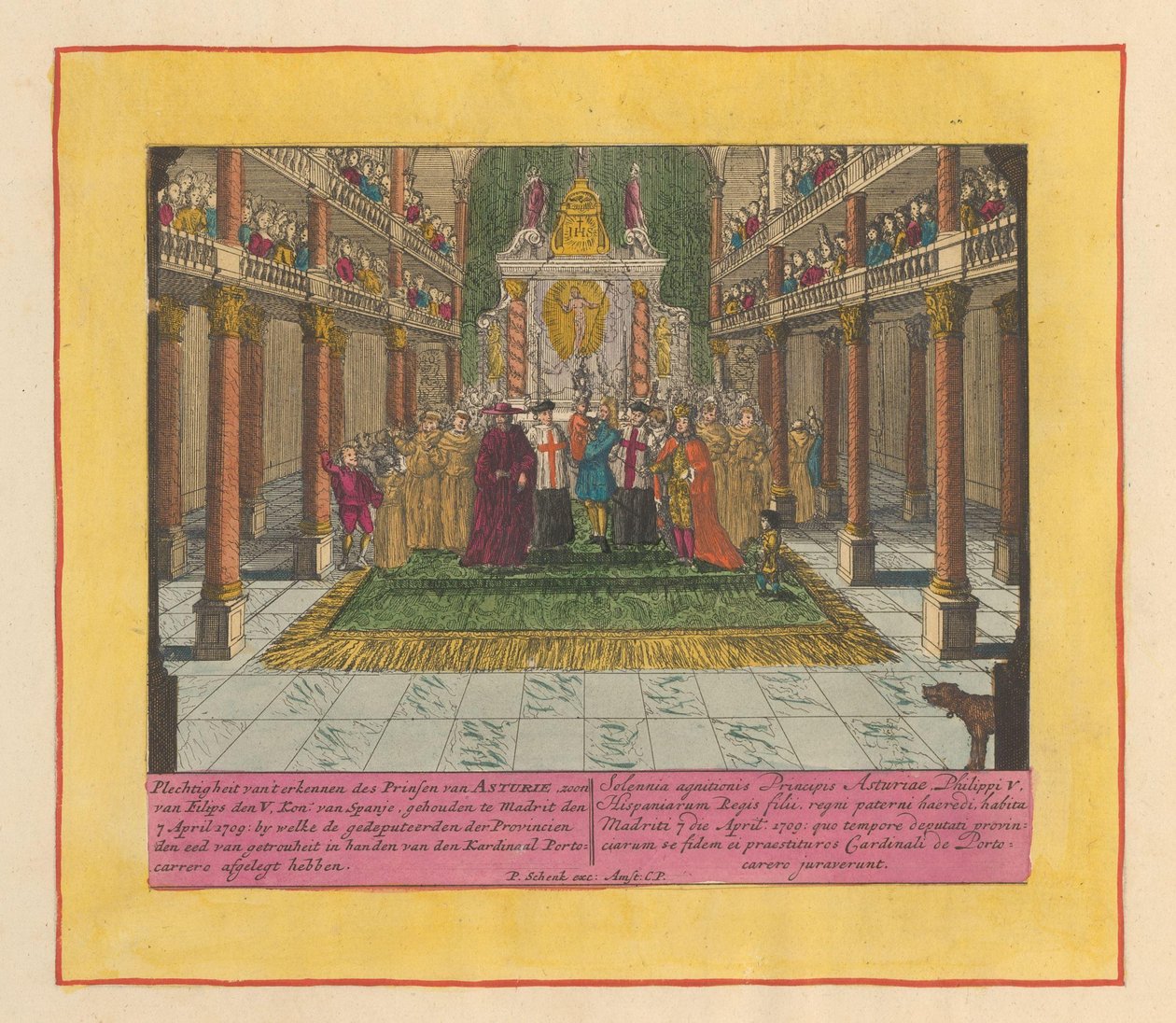 1709 年、スペイン国王フィリップ 5 世の息子でアストゥリアス公ルイ フィリップの表彰 フィリップ 5 世コンの息子であるアストゥリアス公の承認式。 1709 年 4 月 7 日にマドリッドで開催されたスペインの 作： ペーター・シェンク（I）