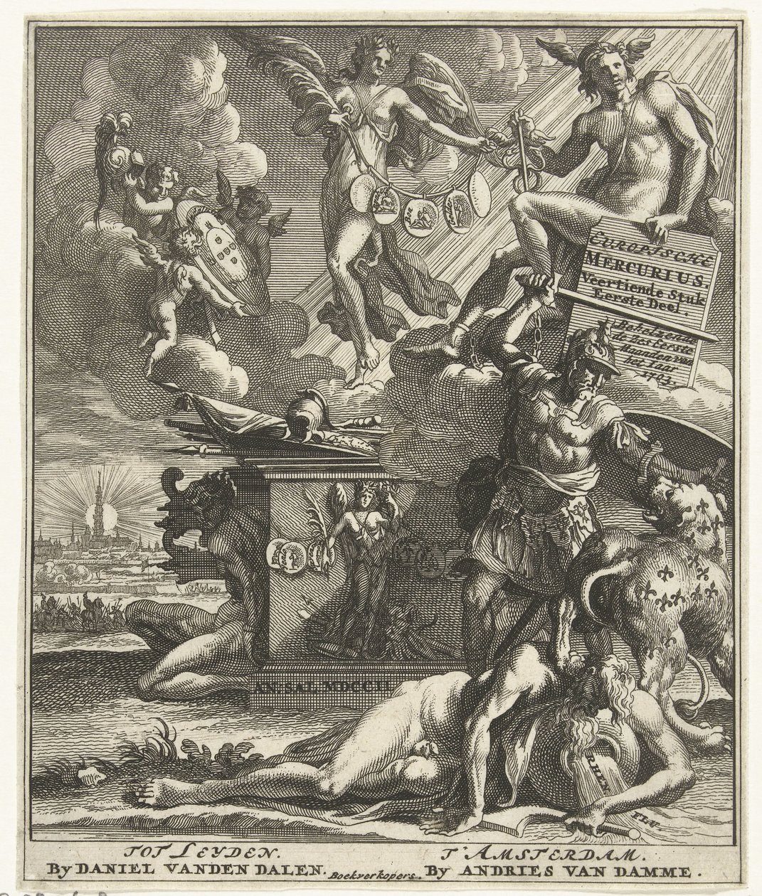 タイトルページ: ヨーロッパのメルクリウス 14 番目の部分の最初の部分、1703 年 作： Pieter Sluyter