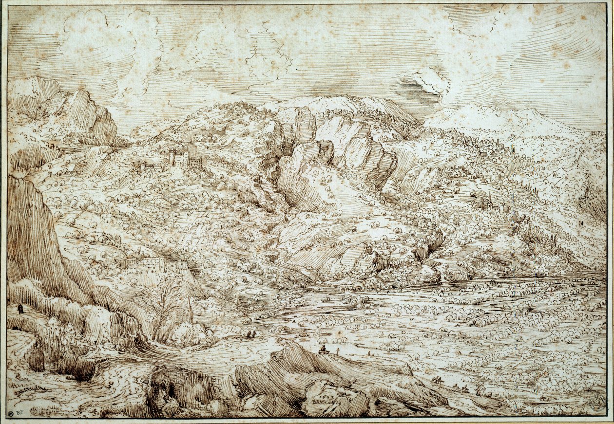 アルプスの風景。ピーテル・ブリューゲルのデッサン 老人（1525-1569） Ec.Flam. 作： ピーター・ブリューゲル長老