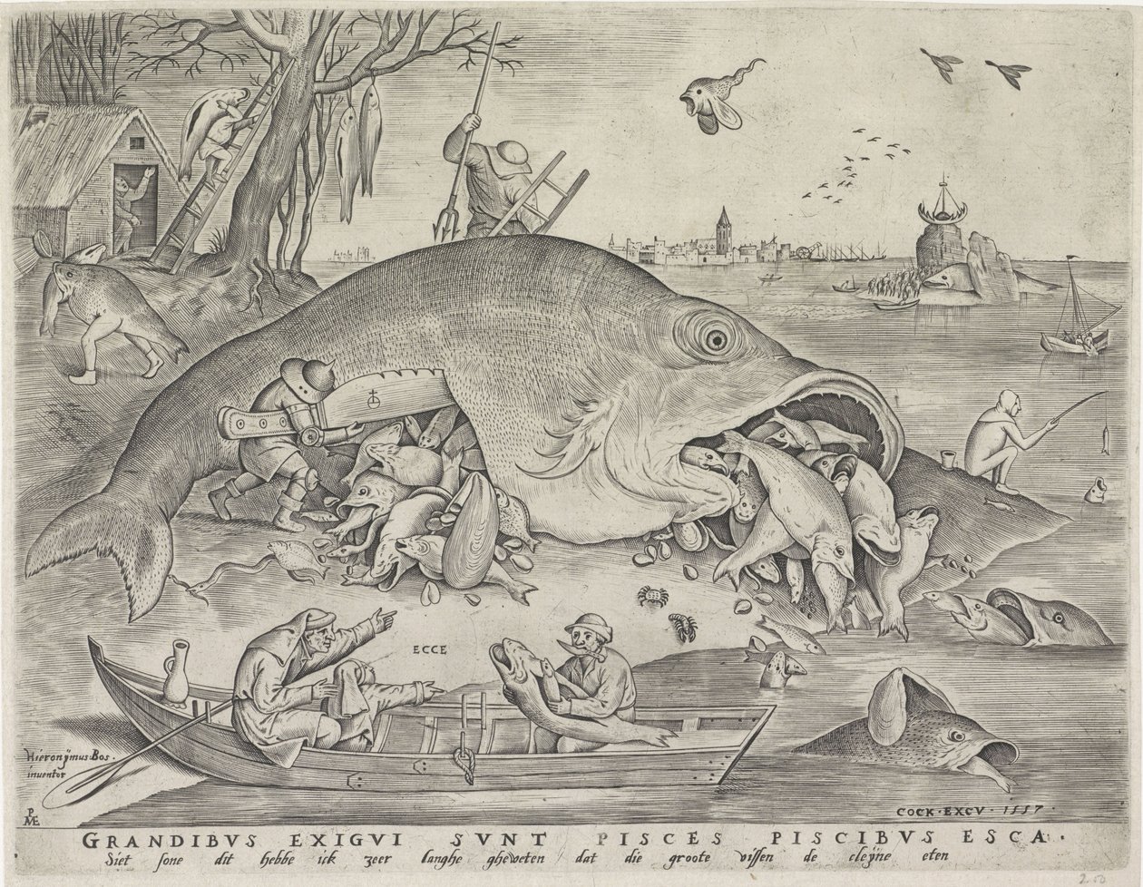 大きな魚が小さな魚を食べる。ピーターファンデルハイデンが刻んだ1557 作： ブリューゲル後のピーター・エルダー