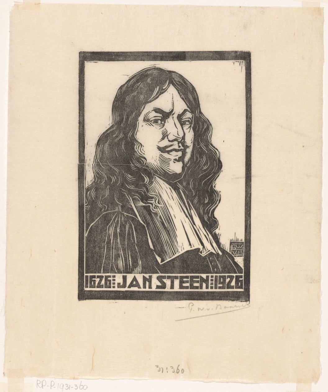 Jan Steenの肖像（オブジェクトのタイトル） 作： Pieter Willem van Baarsel（アーティストによる署名）