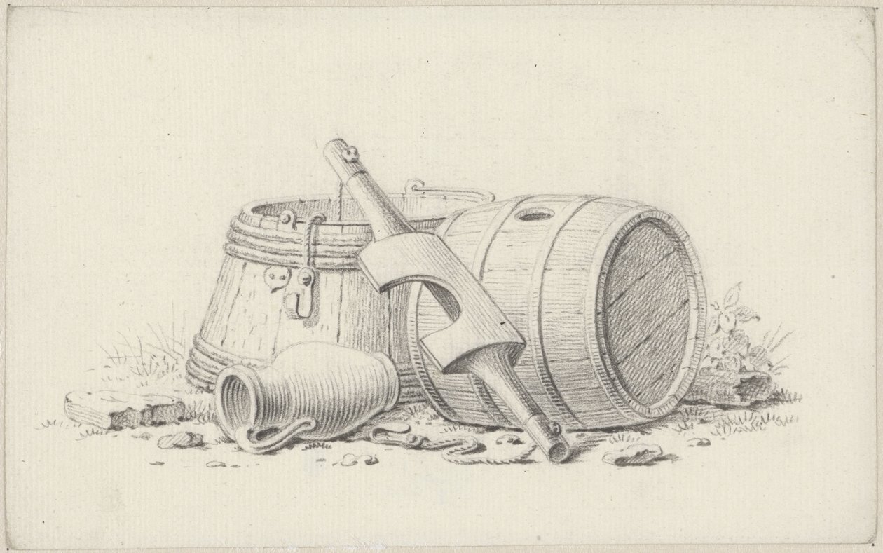樽、軛、水差しのある静物画 作： Pieter de Goje