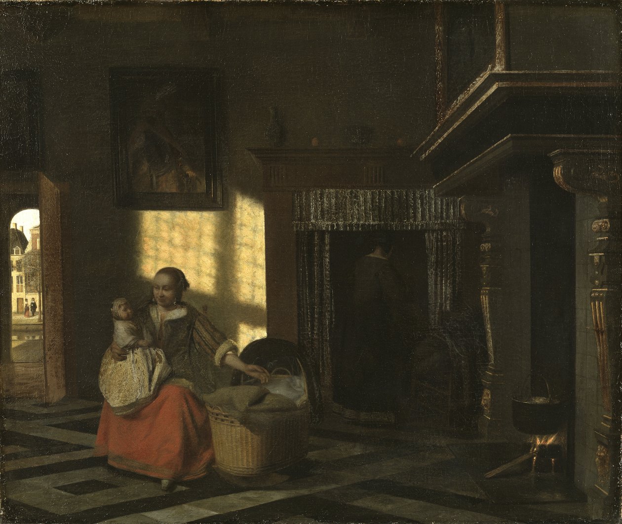 Hooch, Pieter, de (1629-1684)の『Interieur avec une mere pres d