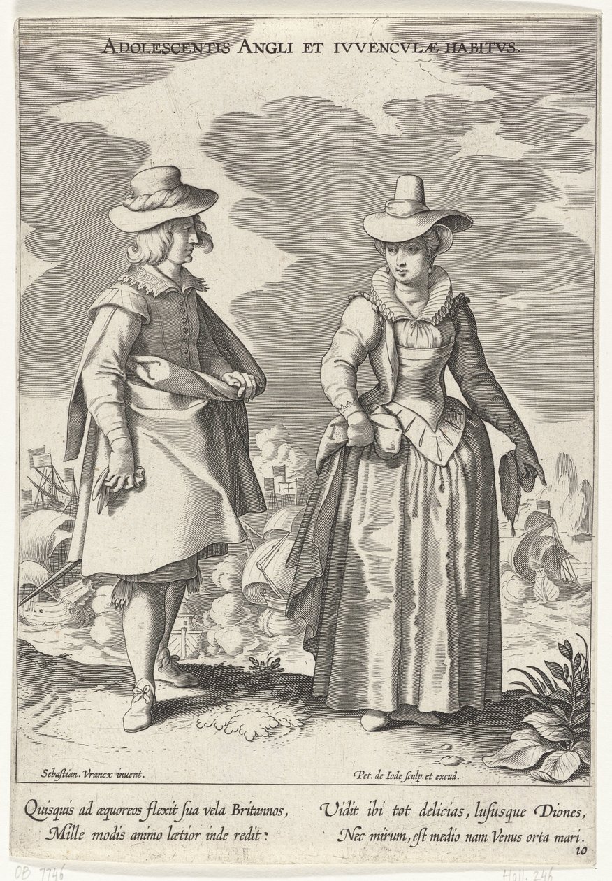 Paar, gekleed volgens de Engelse mode, ca. 1610 思春期の英語と英語の習慣 (オブジェクトのタイトル) Kostuums uit verschiedelden landen (シリーズタイトル) 各国の装飾品（連載タイトル） 作： ピーター・デ・ジョーデ (I)