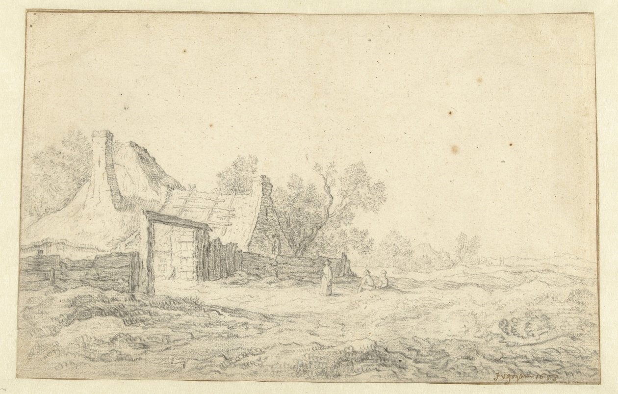 農場の前に 3 人の人物がいる砂丘の風景 作： Pieter de Neyn
