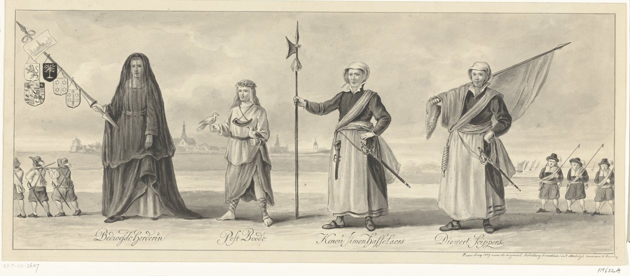 1660年頃、ハールレム包囲戦を記念するハールレム修辞院の行進 作： Pieter van Looy（アーティストによる署名）