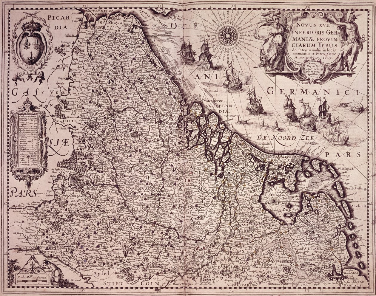 オランダ連合州の地図 (彫刻) 作： ピーター・ファン・デン・キーレ