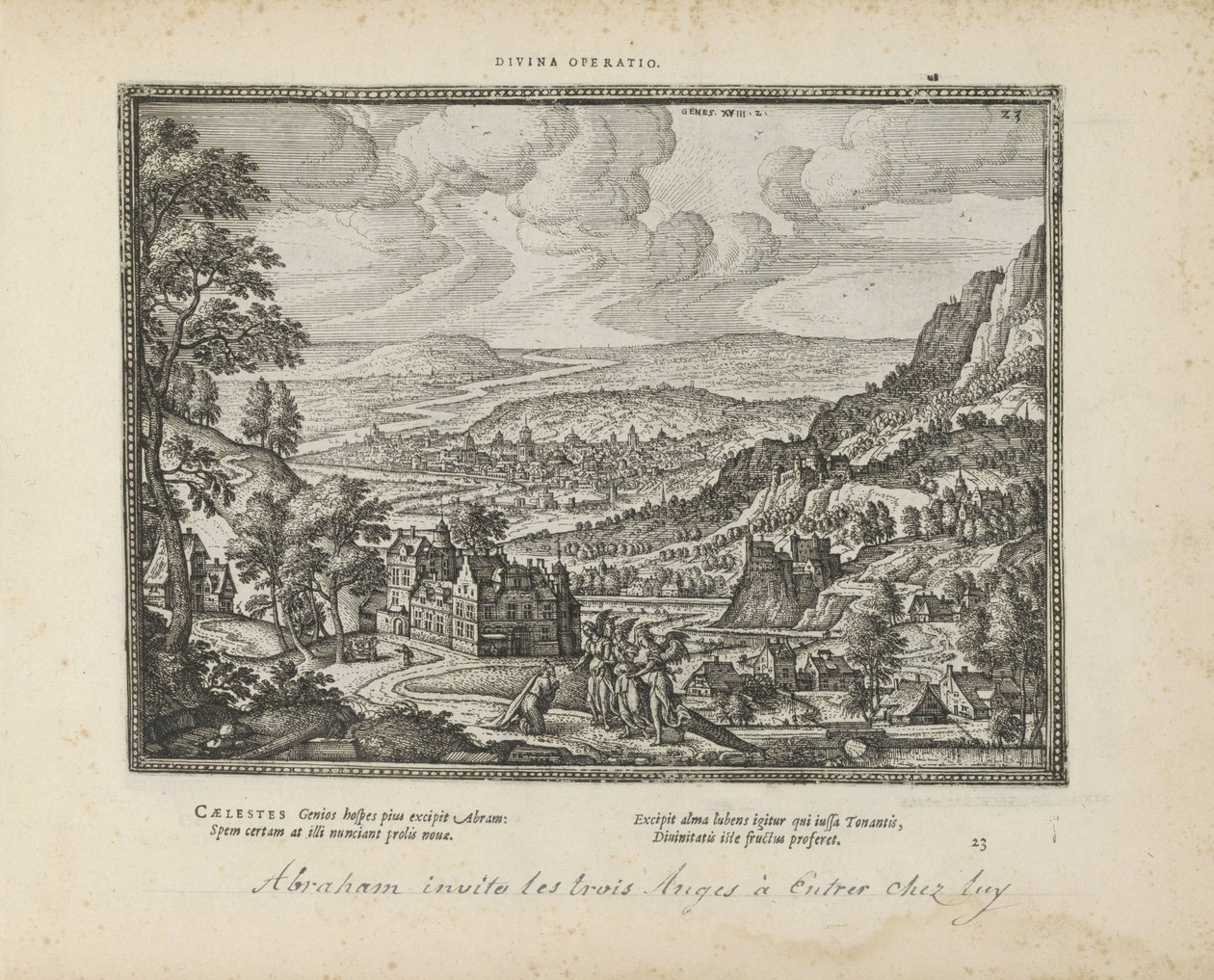 LandschapはAbraham en de drie engelenに会いました 神の操作 (オブジェクトのタイトル) 両約聖書の聖印と主な歴史（旧約聖書）（連載タイトル） 本の絵と図（連載タイトル） 作： ピーター・ヴァン・デル・ボルヒト（I）