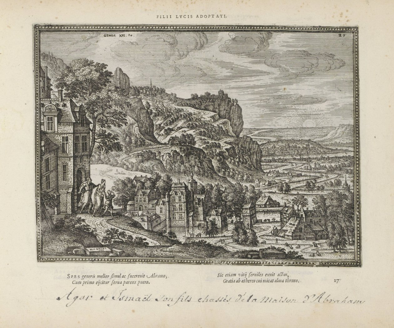 Landschap met de verdrijving van Hagar en Ismaël ドア アブラハム ルクスの養子 (オブジェクトのタイトル) 両約聖書の聖印と主な歴史（旧約聖書）（連載タイトル） 本の絵と図（連載タイトル） 作： ピーター・ヴァン・デル・ボルヒト（I）