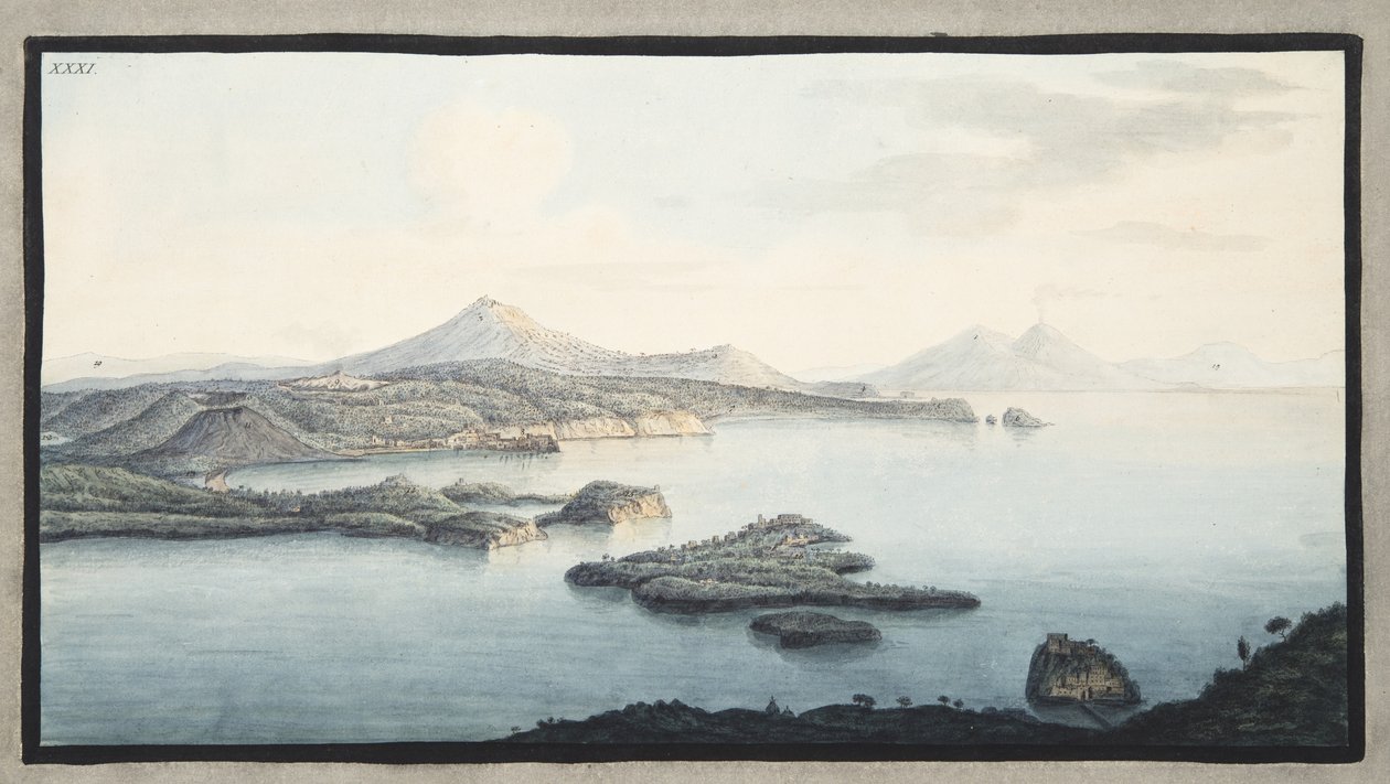 ウィリアムハミルトン卿（1730-1803）による、「カンピフレグレイ：2つのシチリアの火山の観察」からの火山爆発（プレートXXXI）によって引き上げられた領域の鳥瞰図、発行 作： ピエトロファブリス