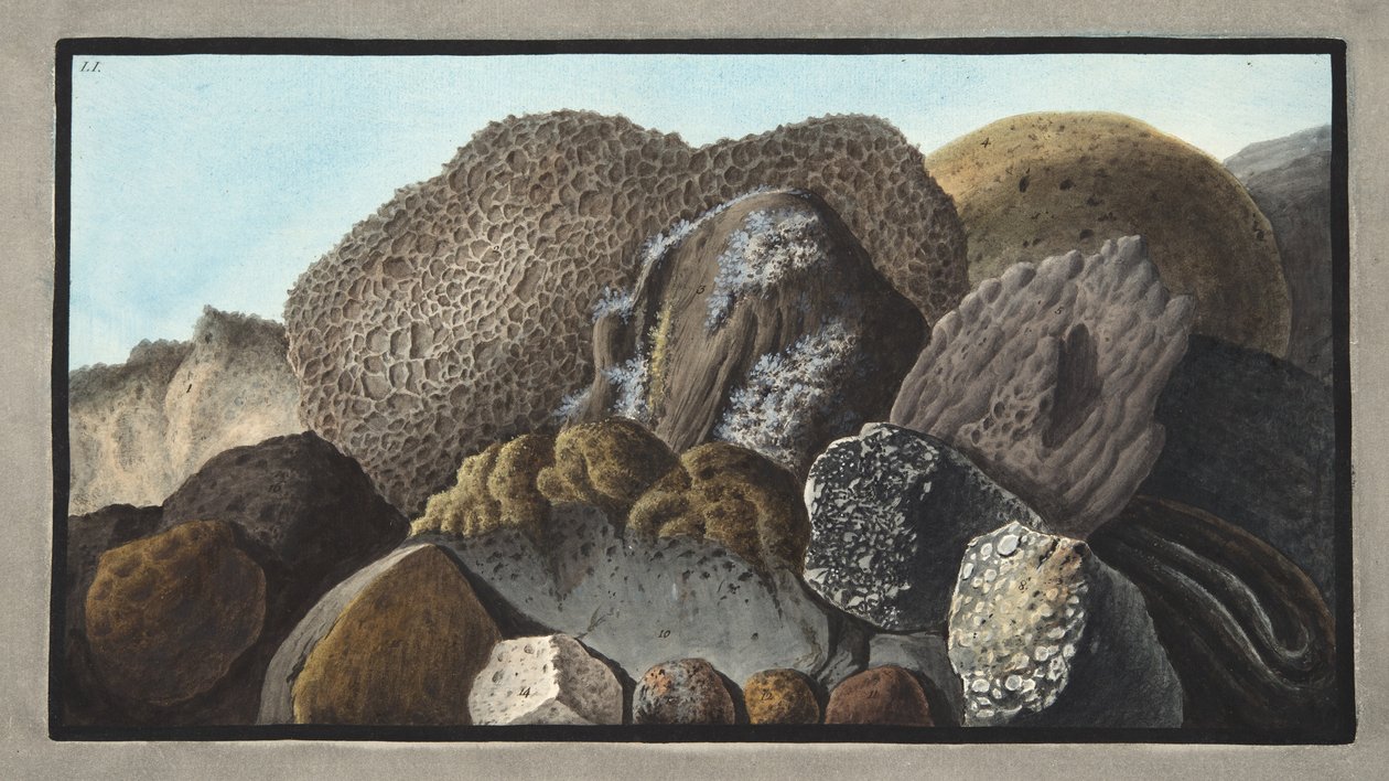 ウィリアムハミルトン卿（1730-1803）による「カンピフレグレイ：2つのシチリアの火山の観察」からのプレートLI、ベルスビウス山の溶岩、スコリア、軽石 作： ピエトロファブリス