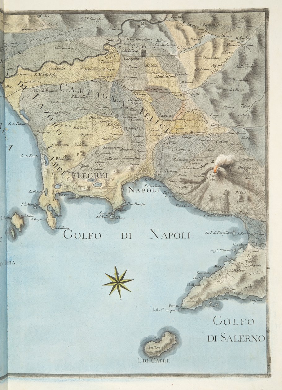 ウィリアムハミルトン卿（1730-1803）による「カンピフレグレイ：2つのシチリアの火山の観察」からのナポリ湾とその周辺地域の地図、1776年に公開（手彩色の彫刻） 作： ピエトロファブリス