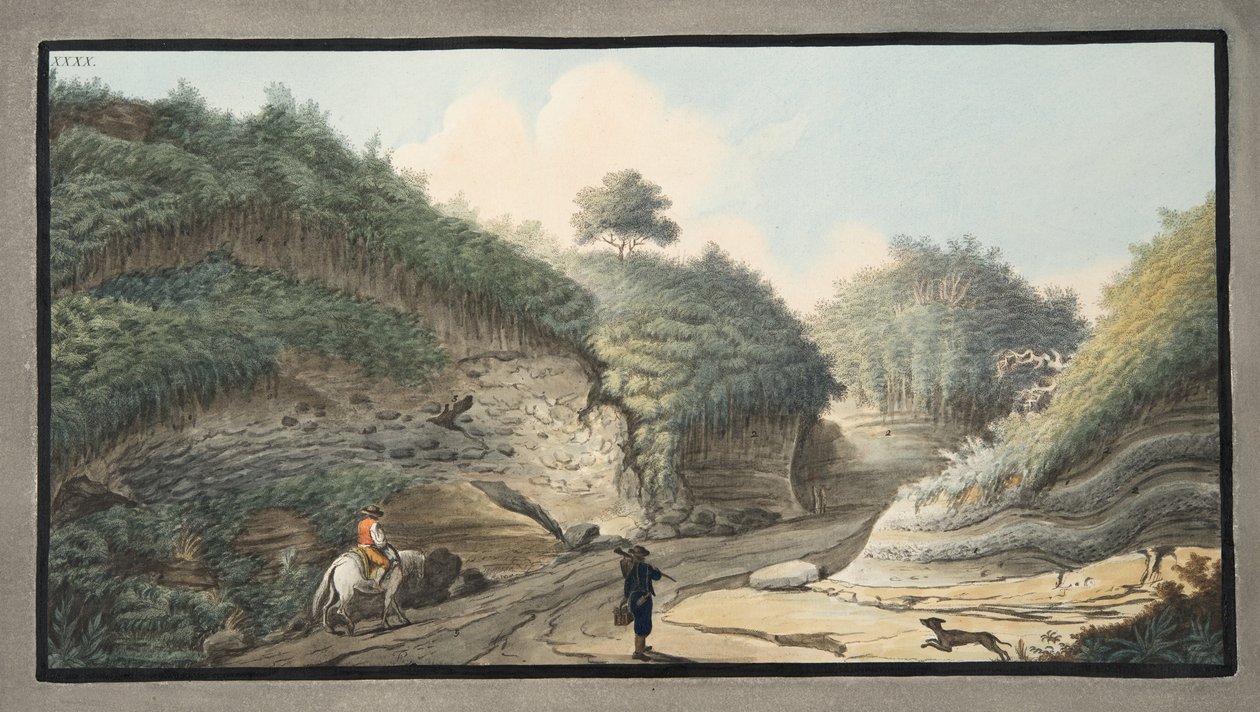 ウィリアムハミルトン卿（1730-1803）による「カンピフレグレイ：2つのシチリアの火山の観察」からのパウジリポの洞窟からピアニウラへの中空道路の眺め、プレートXXXX 作： ピエトロファブリス