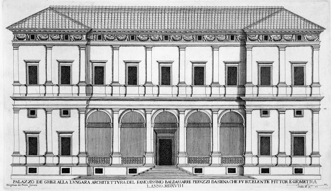 ローマのルンガラのパラッツォチギ、1655年に出版された「ローマ広場」 作： ピエトロフェレリオ