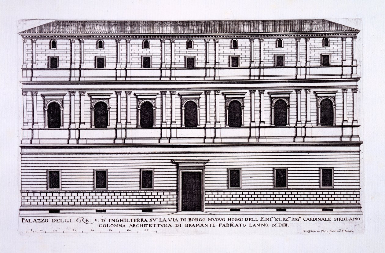 ローマのボルゴヌオーヴォにあるイングランドの王の宮殿、「パラッツォディローマ」、パートI、1655年発行 作： ピエトロフェレリオ