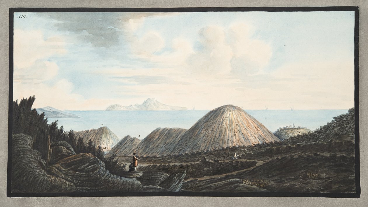 ウィリアムハミルト卿による「カンピフレグレイ：2つのシチリアの火山の観察」からの1760年のプレートXIIIの爆発によって発生した小さな山の現在の様子 作： ピエトロファブリス