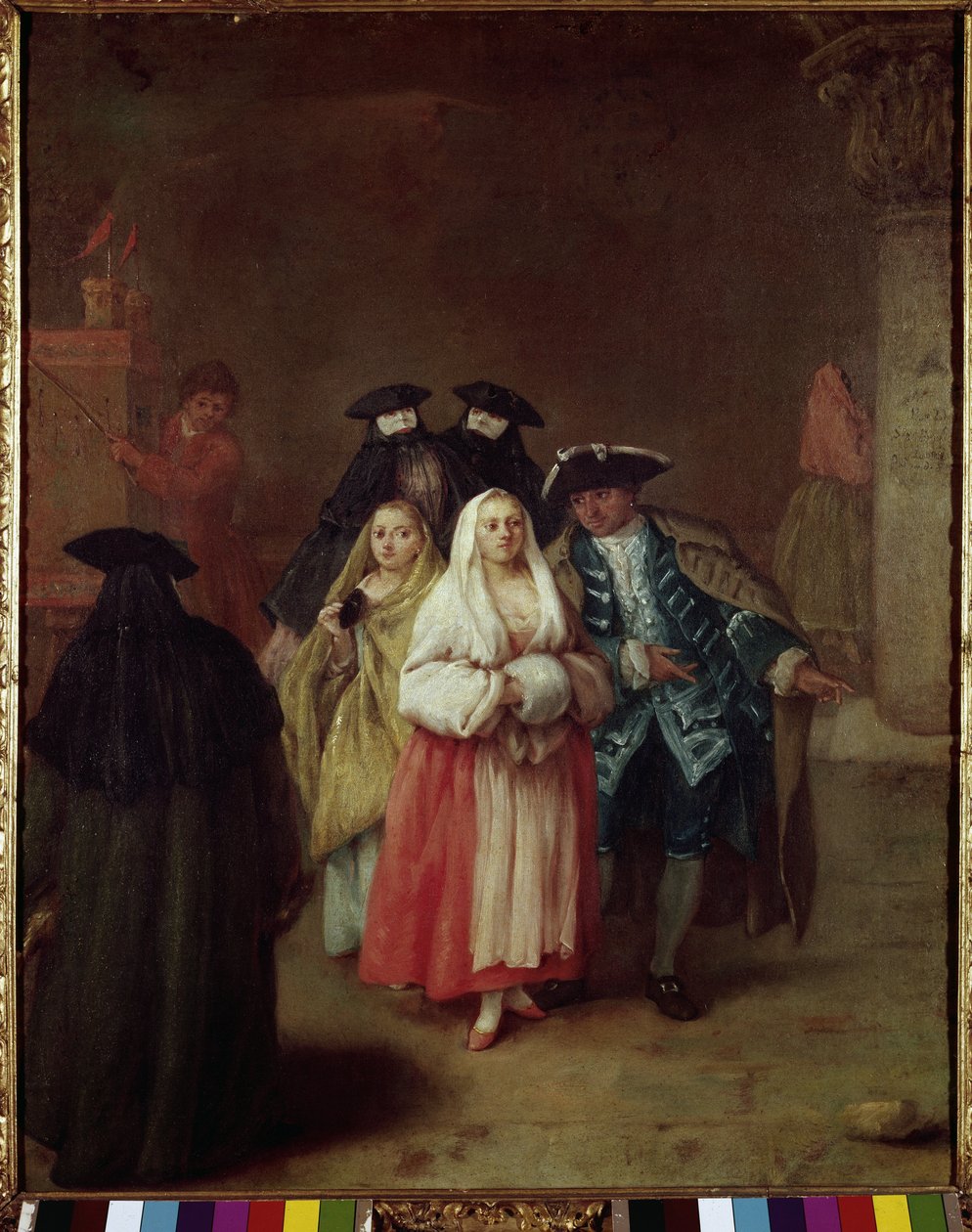 新世界（Il mondo nuovo） - ピエトロ・ロンギ（1702-1785）の絵画、油彩・キャンバス、61x49cm、1756年頃の作品。ヴェネツィア、ケリーニ・スタンパリア財団 作： ピエトロ・ロンギ