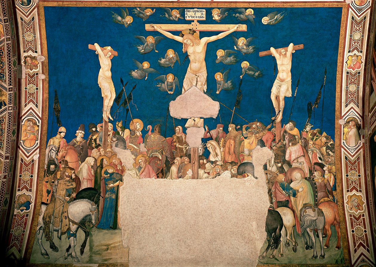 ピエトロ・ロレンツェッティによる磔刑のフレスコ画（1280/5頃～1348年） 1335～1340年 アッシジの聖フランチェスコ下層教会のバシリカ 作： ピエトロ・ロレンツェッティ