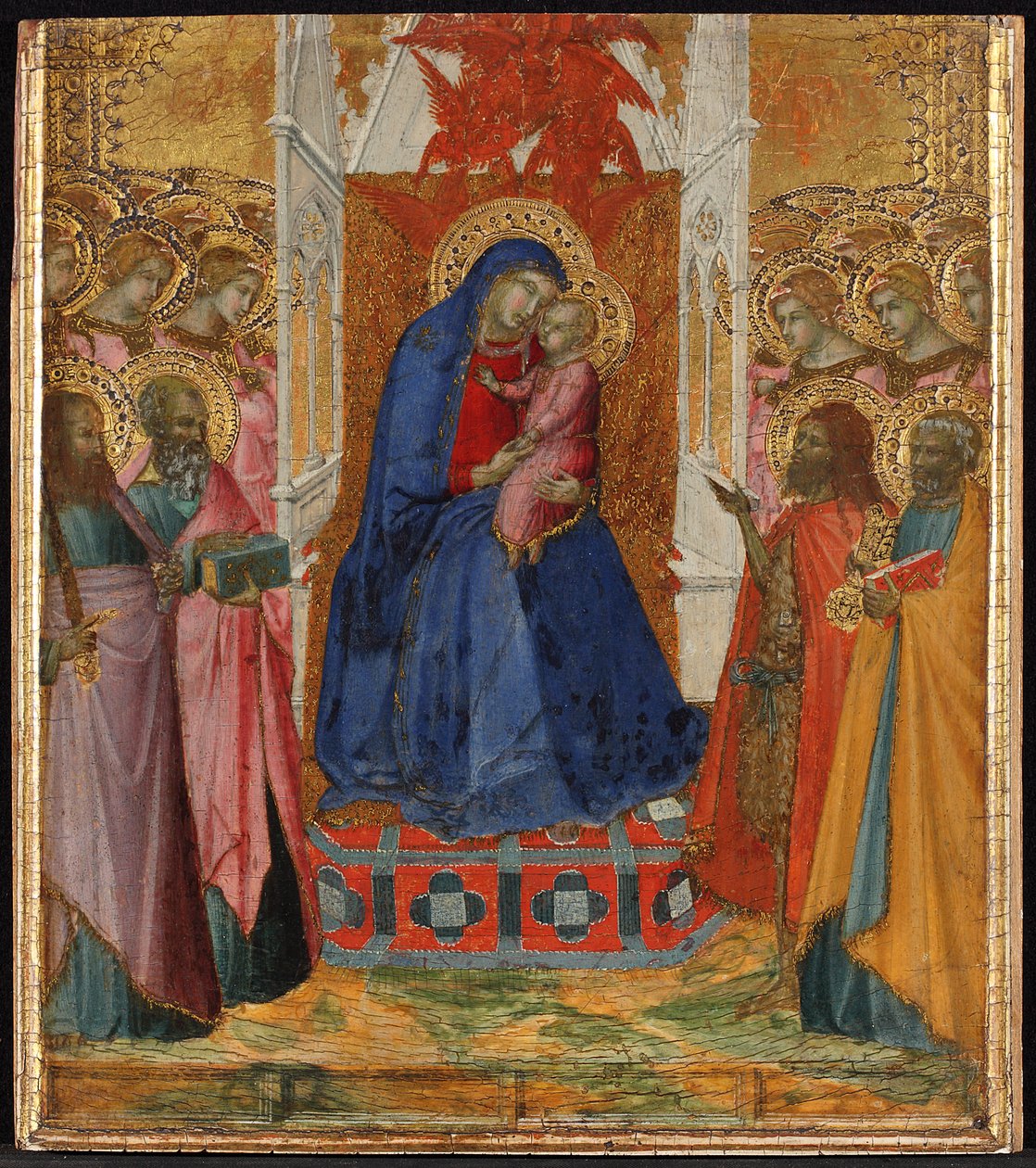 Maria auf dem Thron mit dem Kind, anbetende Engel und Heilige Paulus, Johannes der Evangelist, Johannes der Täufer und Petrus 作： ピエトロ・ロレンツェッティ