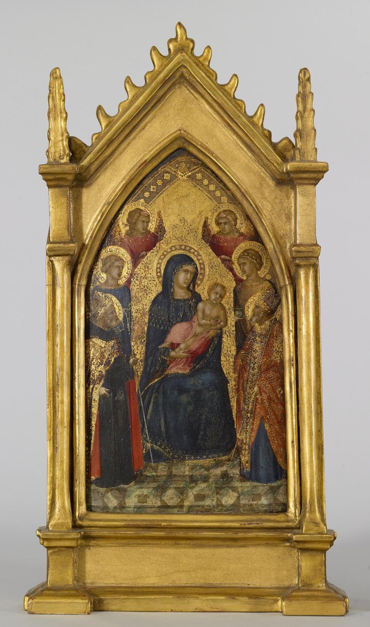 聖人のアウグスティヌス、ニコラス、キャサリン、ルーシー、天使との聖母子、c.1340-45（パネル上のテンペラと金箔） 作： ピエトロ・ロレンツェッティ