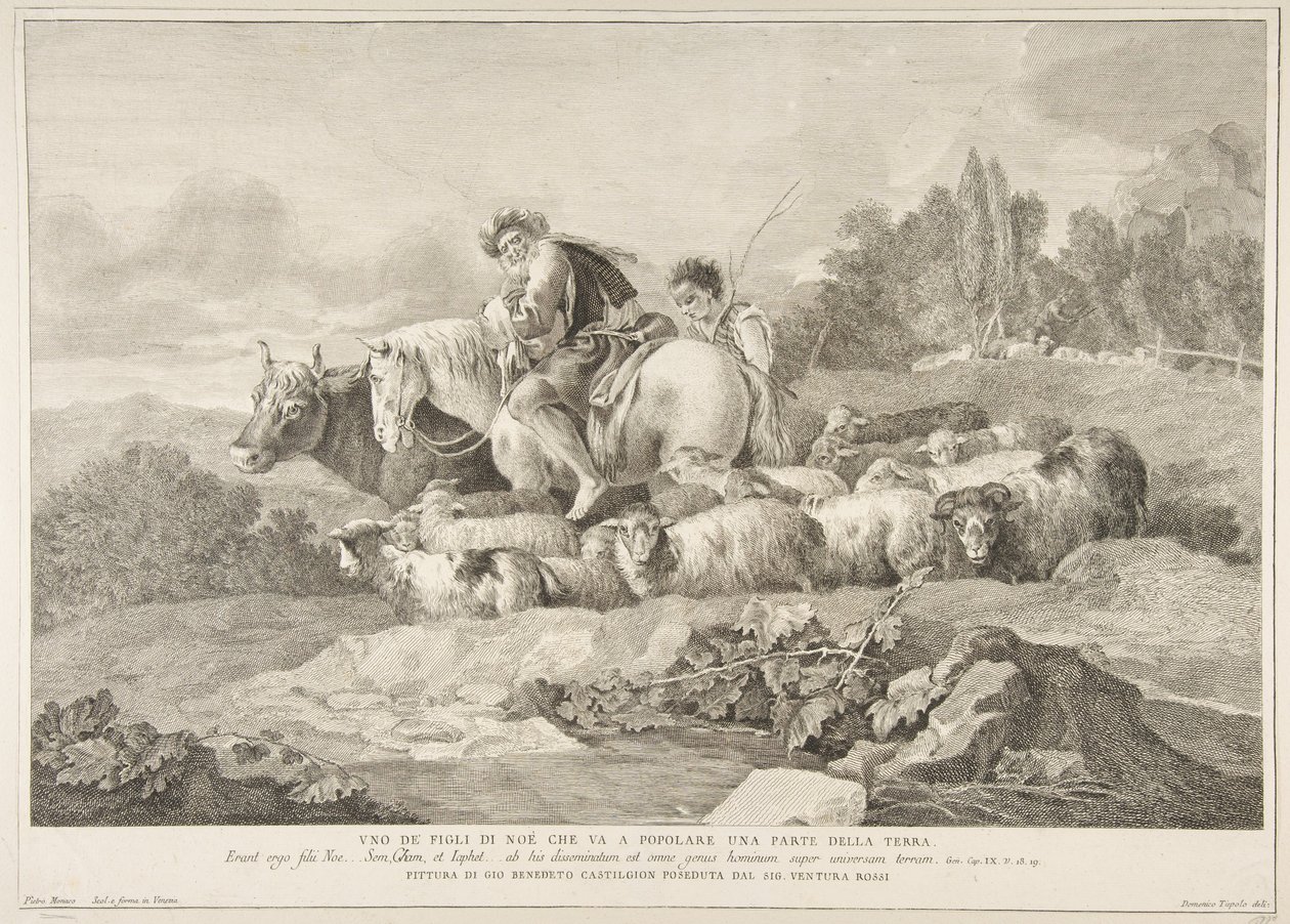 地球の一部に住むために行くノアの息子の一人 Uno de figli di Noè c..., 1743-63. 作： ピエトロモナコ