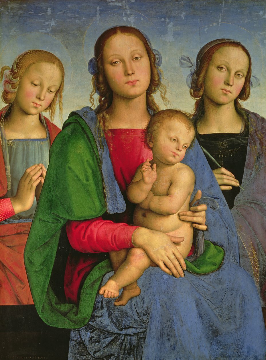聖カタリナと聖ローザのマドンナと子供、1493年（パネル上のキャンバスに油彩） 作： ピエトロ・ペルジーノ