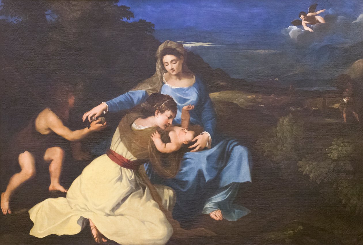 Madonna ja lapsi pyhien kanssa, n. 1625, Tizianin mukaan (öljy kankaalle) 作： ピエトロ ダ (1596-1669) コルトーナ