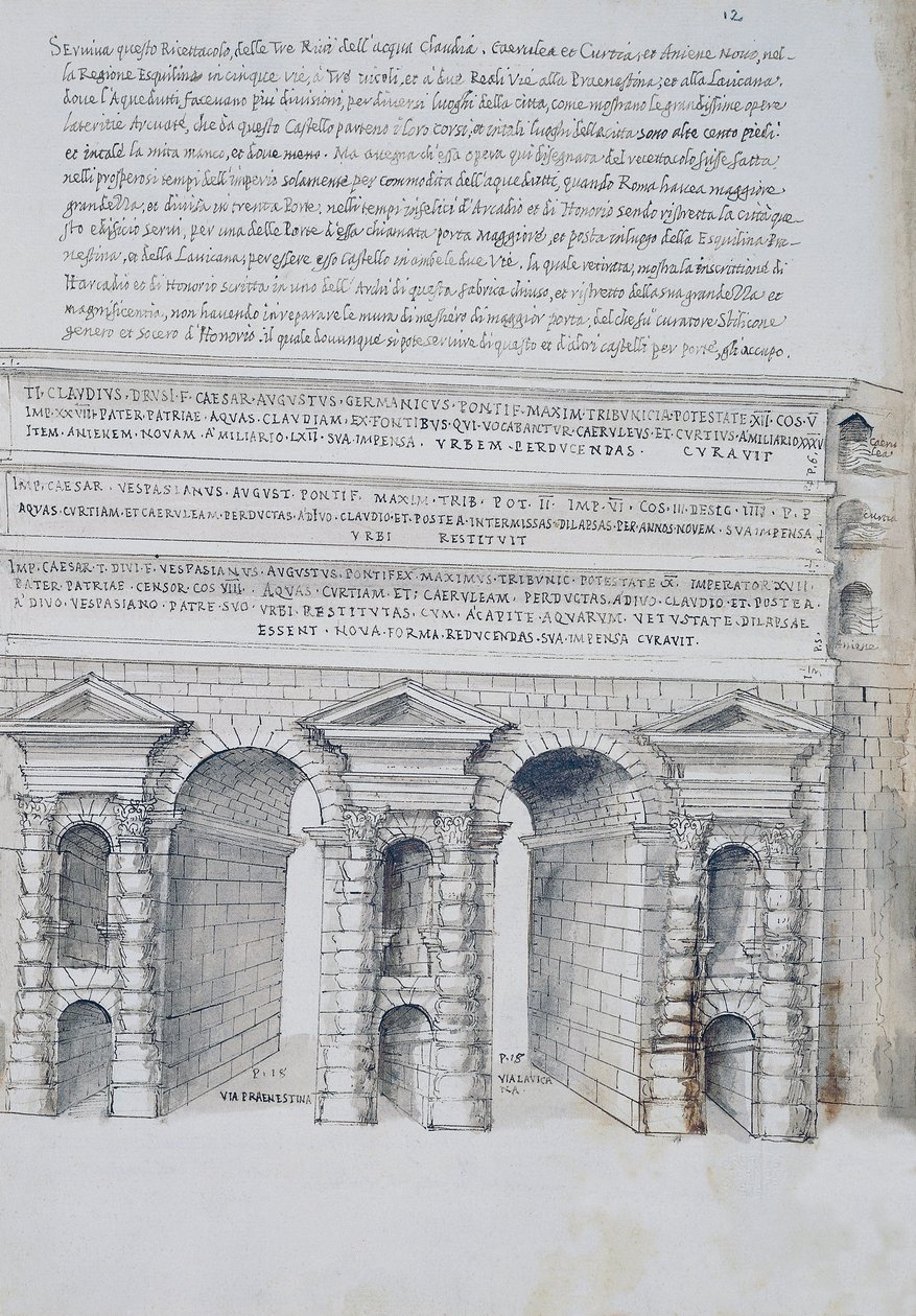 ローマのマッジョーレ門の図、ピッロ・リゴリオ（1513-1583）の「ローマの古代」より 作： ピッロ・リゴリオ