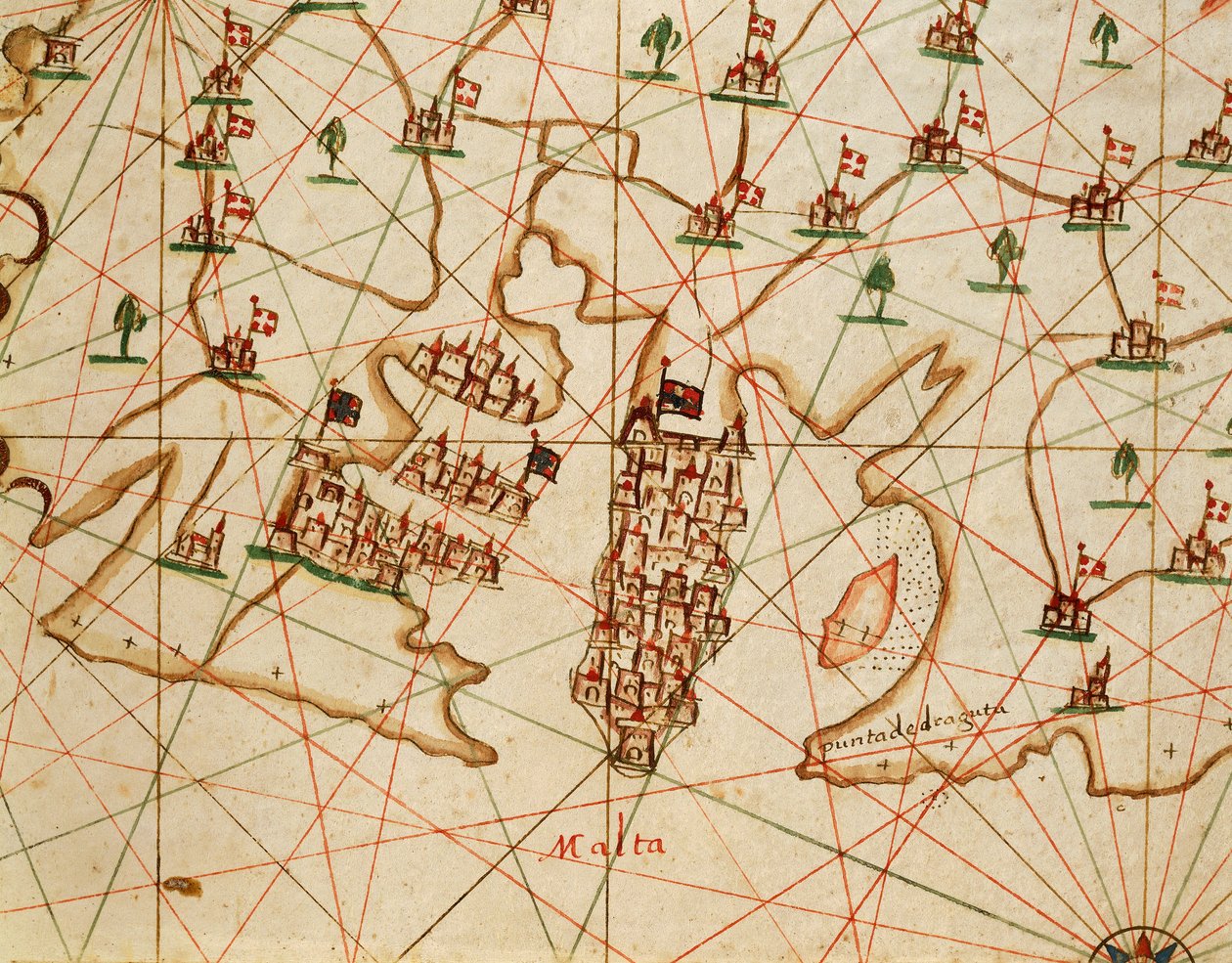 Placido Caloiro と Francesco Oliva による 6 つのチャートからなる Portolan Atlas からのマルタ島、羊皮紙。 1646年。 作： プラシド・カロイロとオリバ