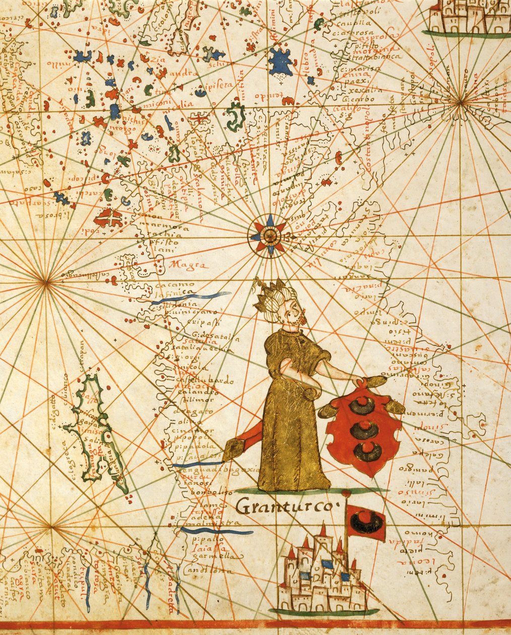 オスマン帝国、Placido Caloiro と Francesco Oliva による 6 つのチャートからなる Portolan Atlas から、羊皮紙。 1646年。 作： プラシド・カロイロとオリバ