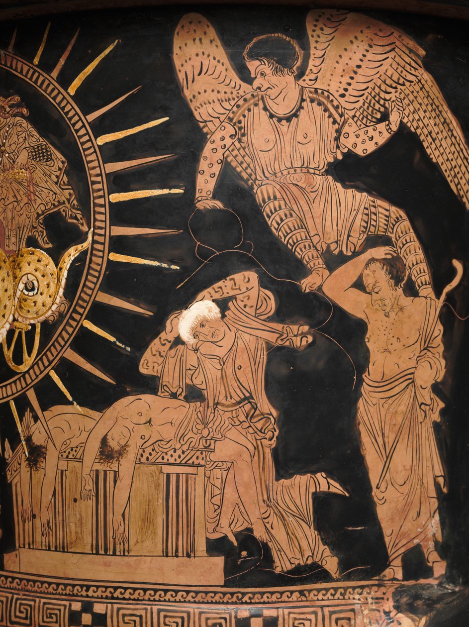 ルカニアンカリックスクレイターの詳細、紀元前400年頃 作： ポリコーロの画家