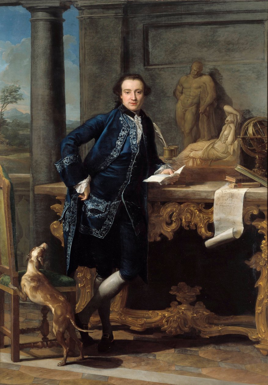 イギリスの知識人チャールズ・ジョン・クロウズ（1738-1811）の肖像 ポンペオ・バトーニ（1708-1787）の絵画 18世紀 日2,48x1,72 m 作： ポンピオジロラモバトーニ