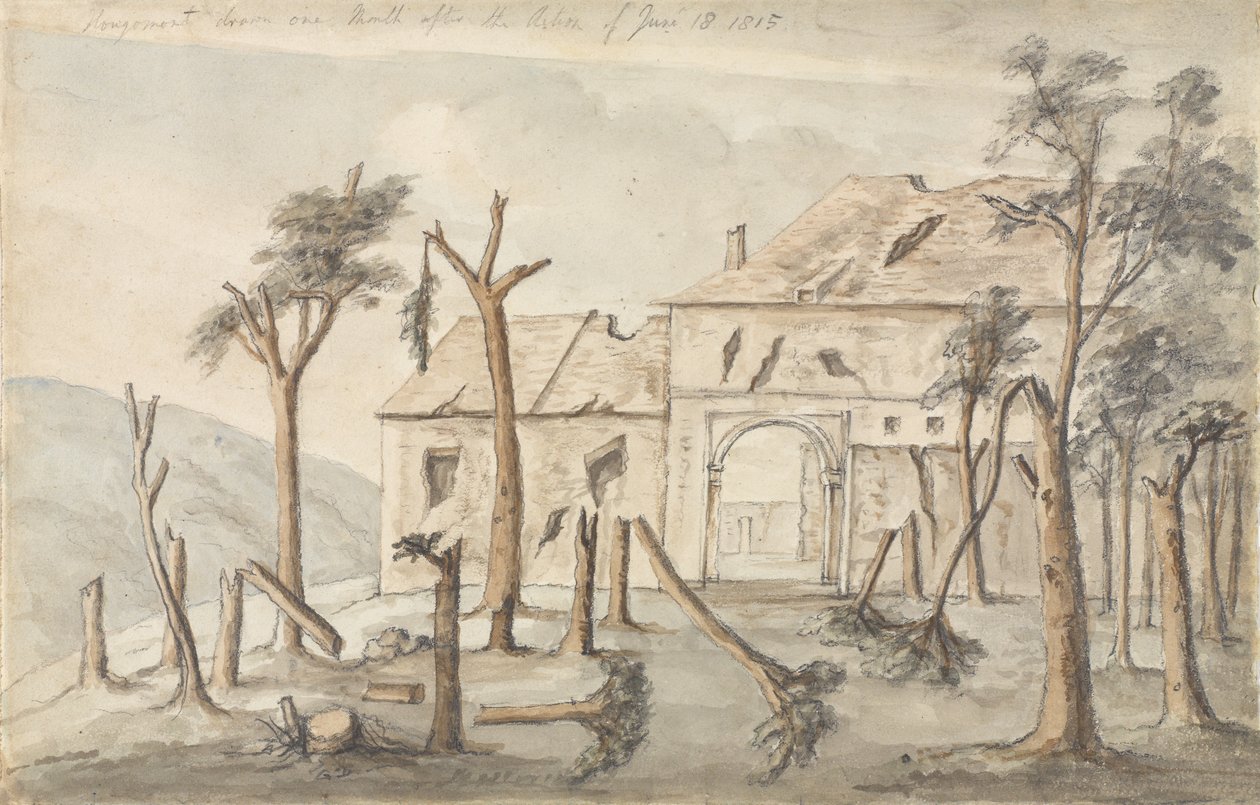 1815年6月18日、1815年7月の訴訟の1か月後に描かれたHougoumont（紙に鉛筆とトイレ） 作： ポンソンビー
