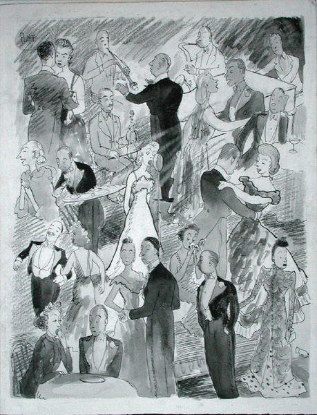 We go dancing in London (ペン、インク、モノクロ水彩、紙) 作： ポン