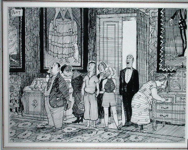 The British Character: keen interest in historic houses, イラストレーションは1936年7月8日発行の『Punch』より（紙にペン＆インク 作： ポン
