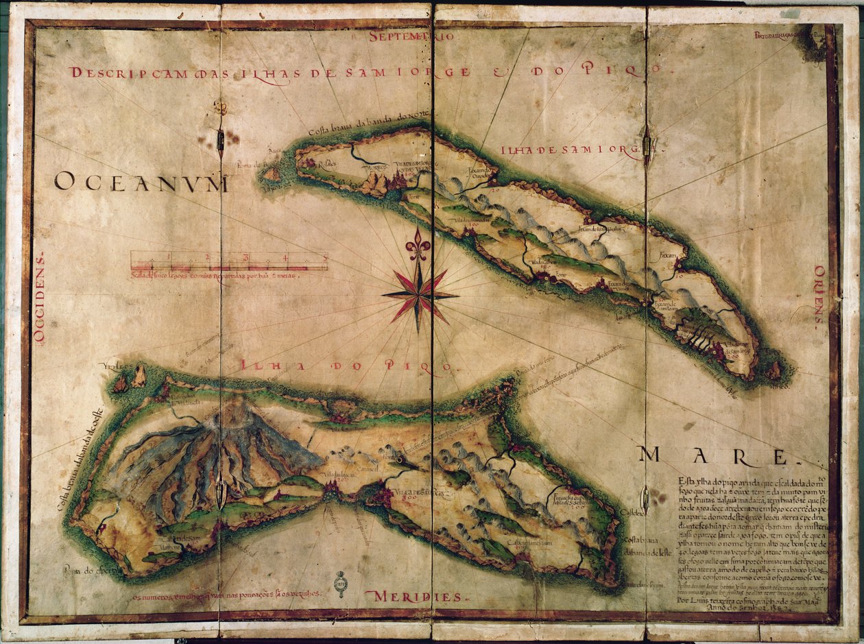 アゾレス諸島の地図、1587 作： ポルトガル語学校