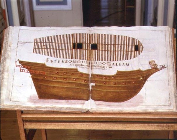 ガレオン船の計画、大工仕事のデザインの本の88ページ、1616 作： ポルトガル語学校