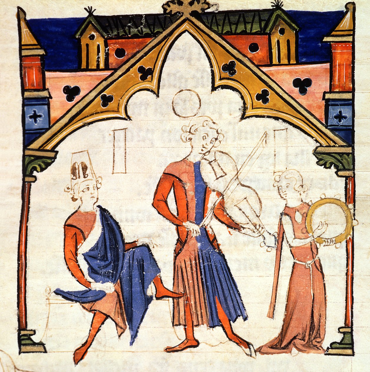 Fol.6rシャンソニエデノーブルのヴィオラとタンバリンを演奏するミュージシャン 作： ポルトガル語学校