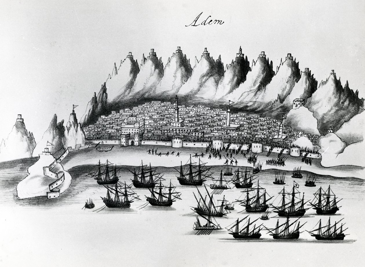 アデンへのポルトガル人の攻撃、ガスパルコレイアによるインドの伝説のイラスト、1858年頃 作： ポルトガル語学校