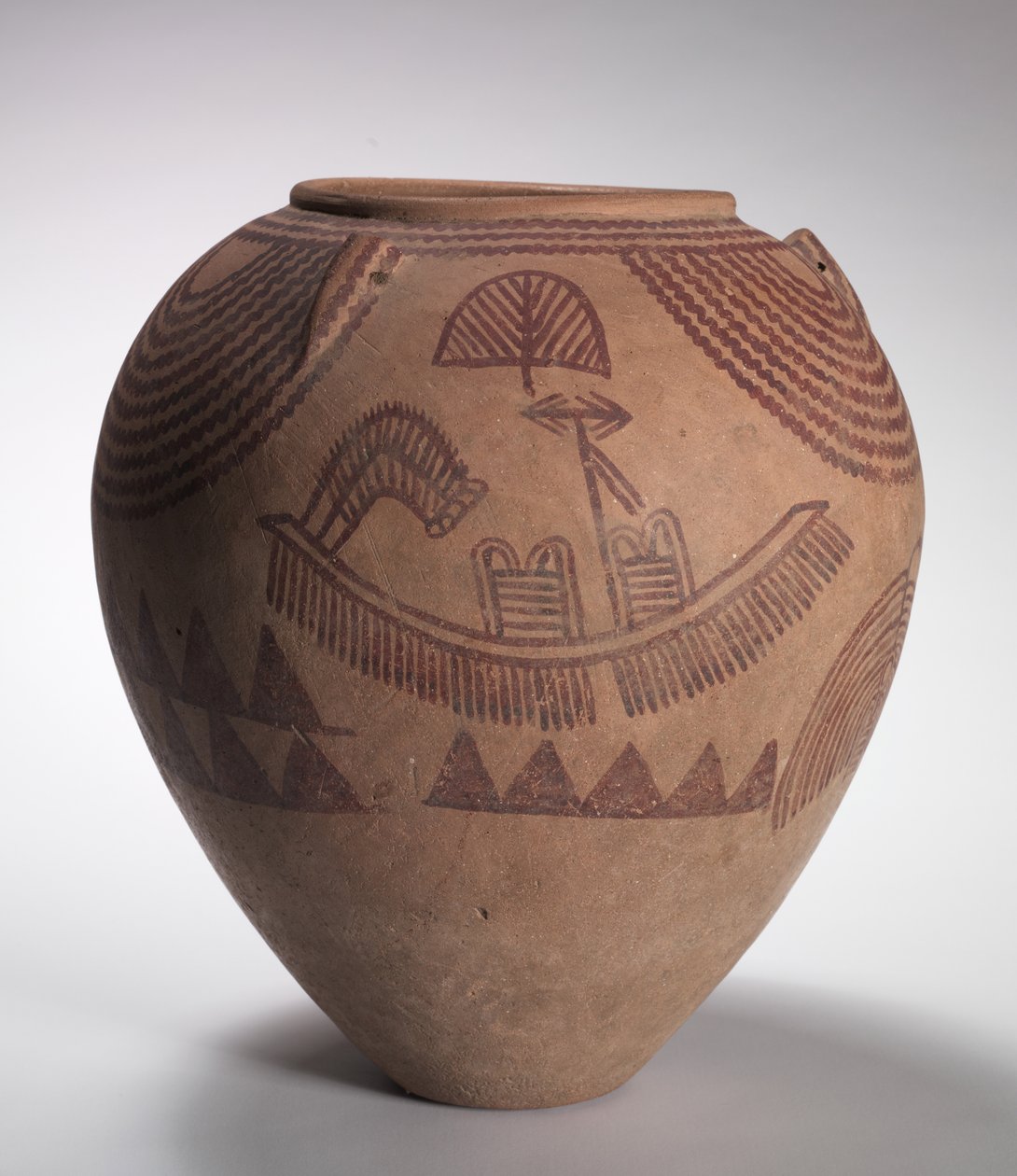 ボートのシーンが飾られた壺、中部前産期、ナカダIIc-d時代、紀元前3300〜3100年 作： エジプト王朝時代