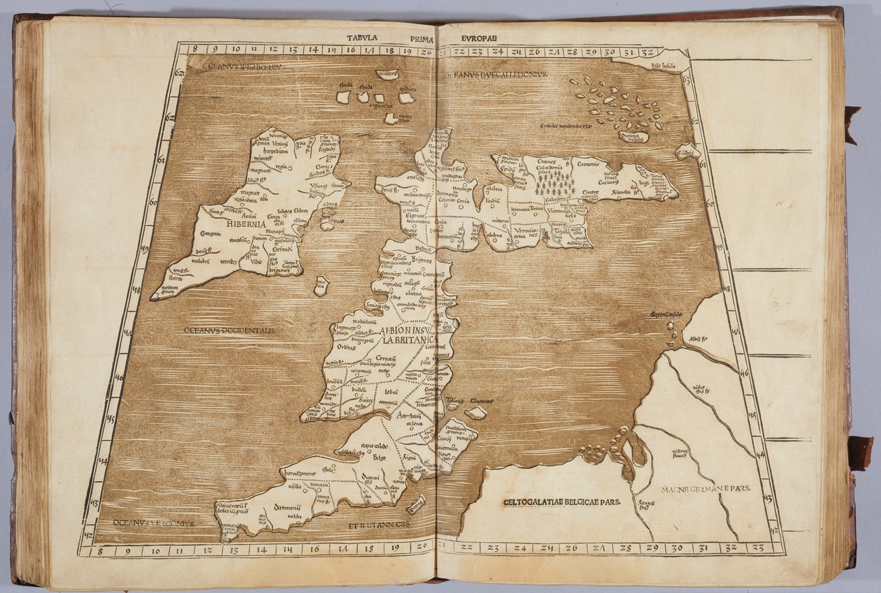 1513年にヨハンスコットによって印刷された元のギリシャのカスティガチシム圧力からの最後の地理的折り目からの最初のヨーロッパ 作： プトレミー