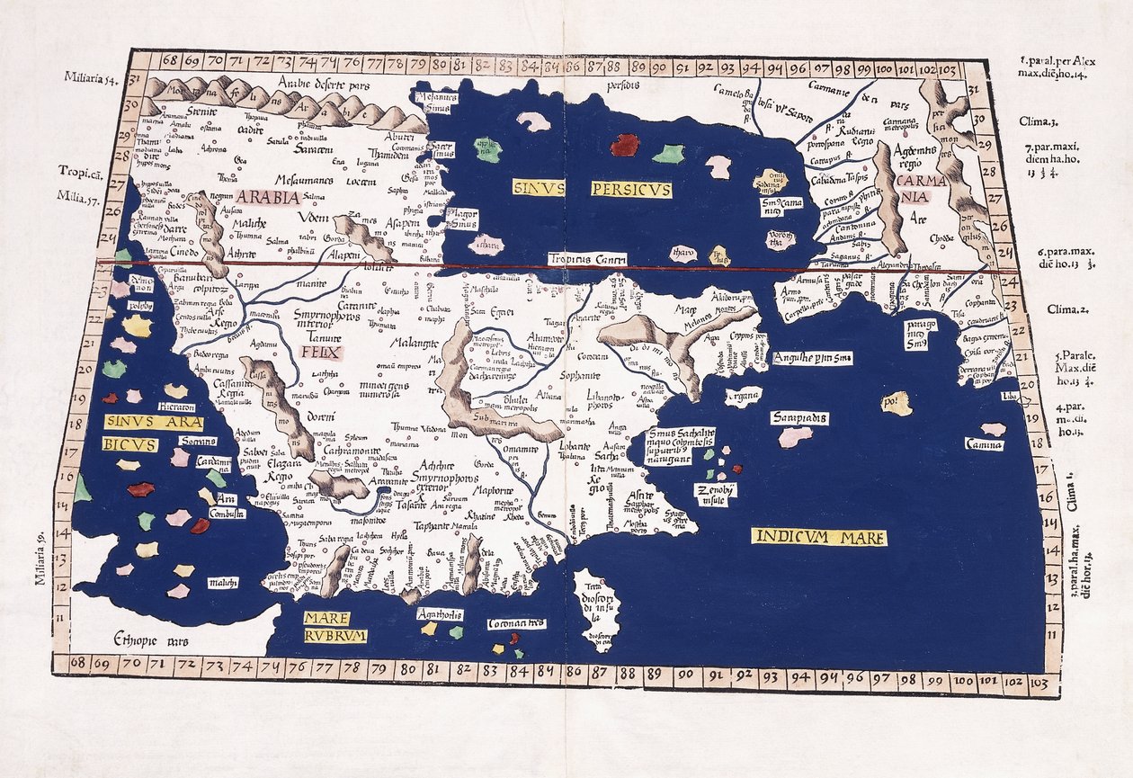 アラビア、ペルシャ湾、インド海の地図、1541年 作： プトレミー