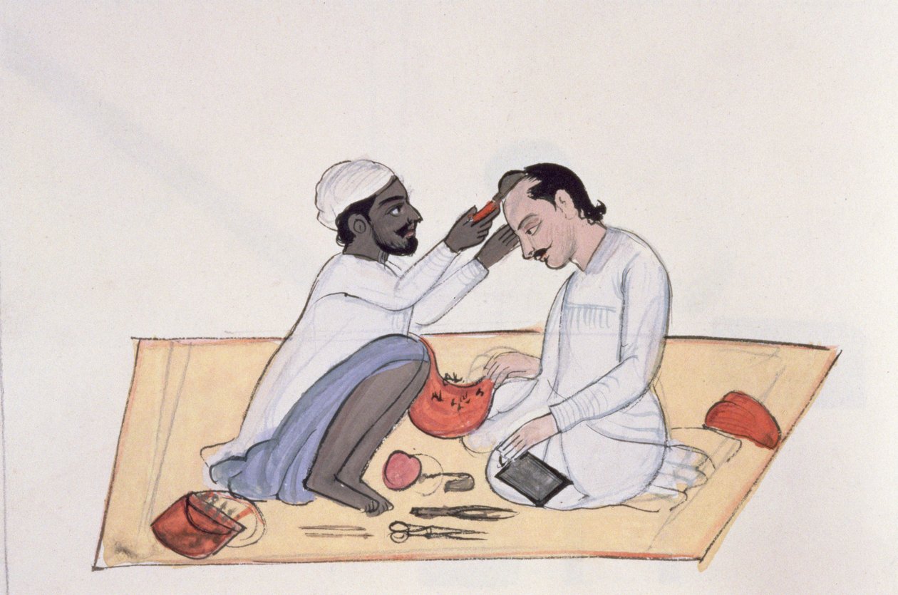 理髪師、1890年頃（紙にトイレ） 作： パンジャブ語学校