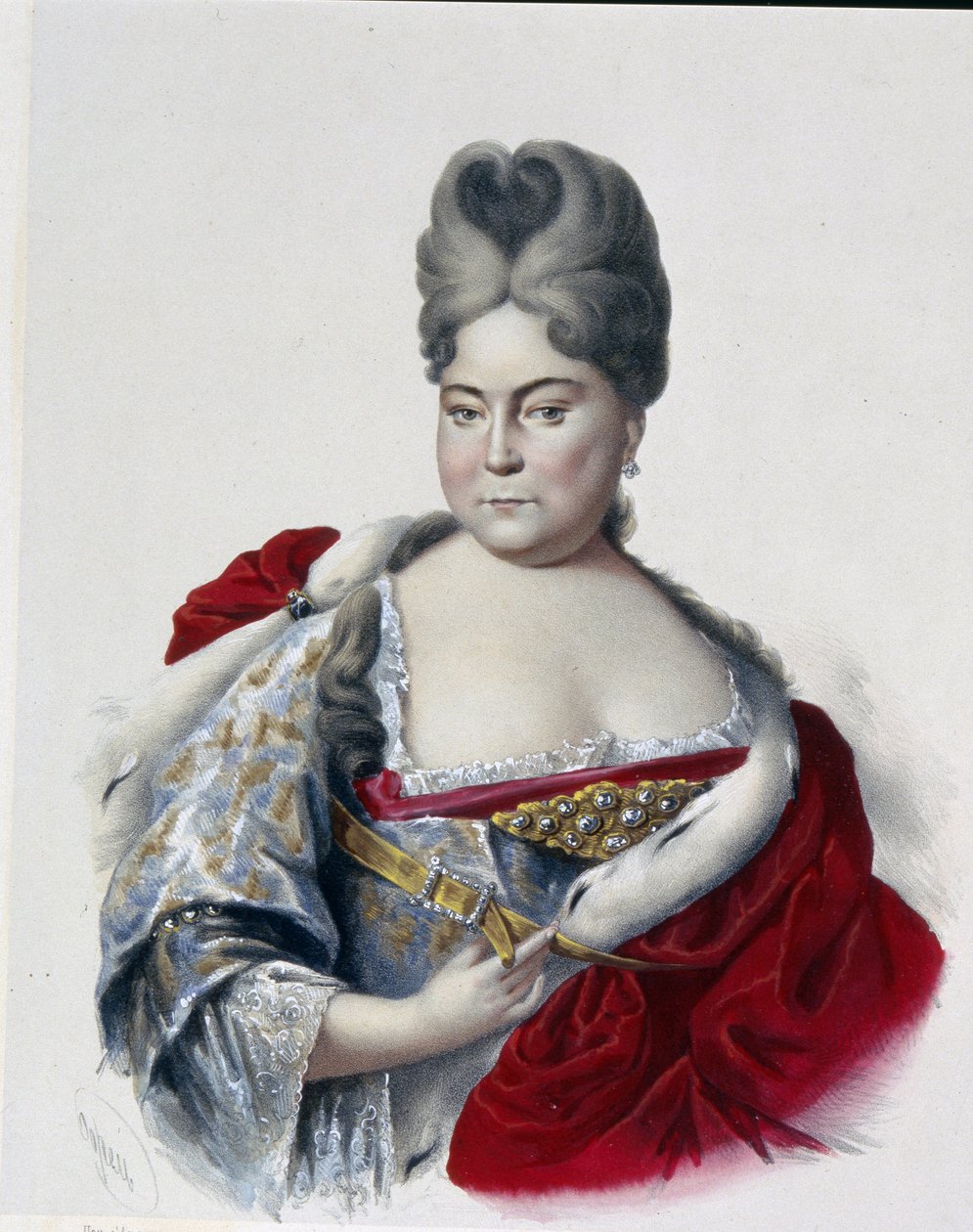 ロシアのナタリア・アレクセーヴナ大公女 (1673-1716)、ピョートル大帝 (1672-1725) の姉妹の肖像。 (ロシアのナタリア・アレクセーヴナ大公妃、ピョートル大帝の姉妹の肖像)。 ピョートル フョードロヴィッチ ボレル (1829-1898) の作品、 作： ピョートル・フョードロヴィッチ・ボレル