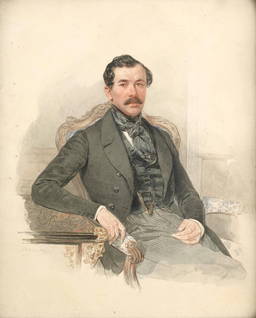 Maximilien de Leuchtenberg, mecene et mineralogiste - Maximilian de Beauharnais, 3rd Duke of Leuchtenberg (1817-1852) の肖像 - Pyotr Fyodorovich Sokolov (1791-1848).厚紙に水彩画 寸法：25x21cm 個人蔵 作： Pyotr Fyodorovich Sokolov