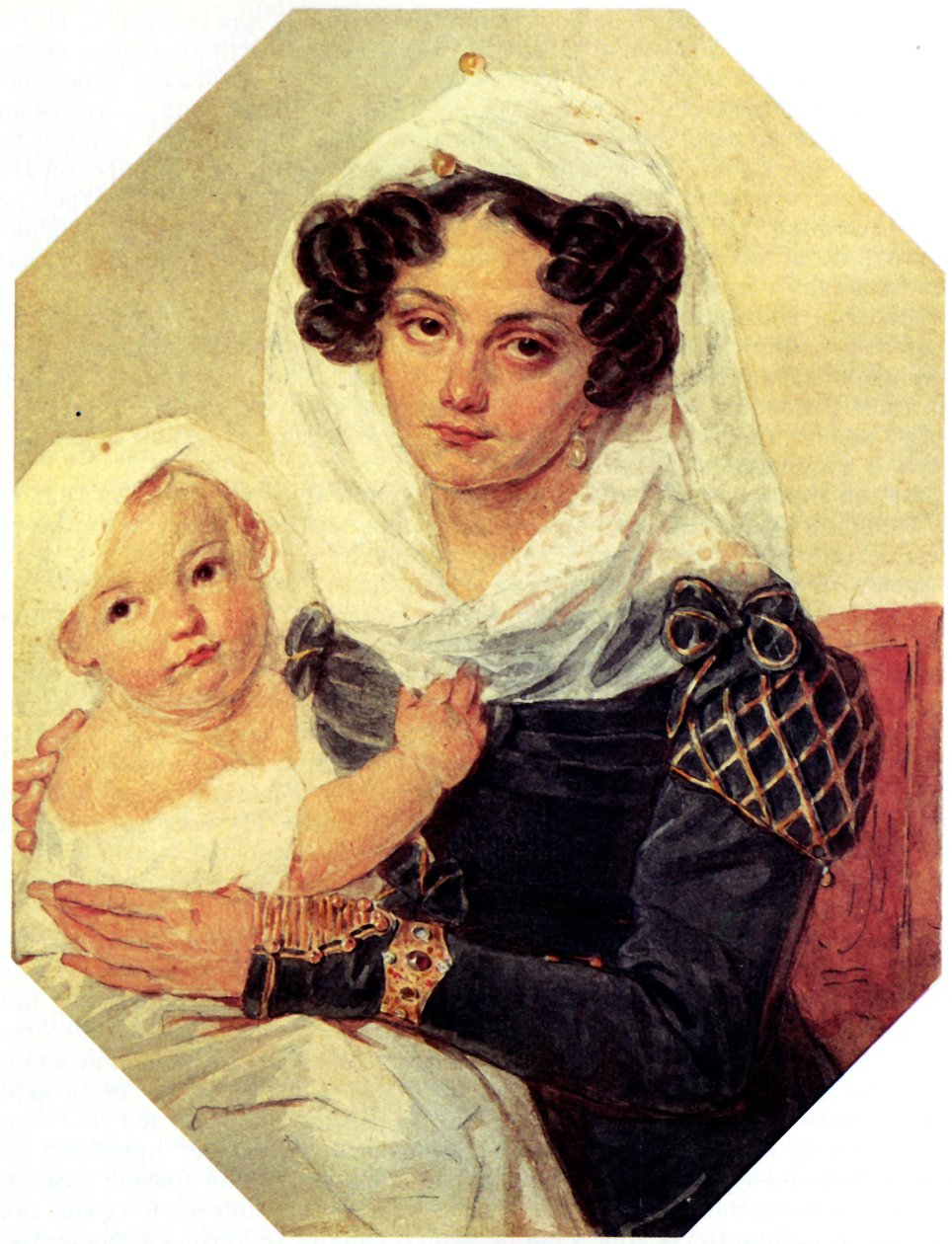 伯爵夫人マリアN.ボルコンスカヤ1805-1863の肖像、息子ニコライ、1826年 作： Pyotr Fyodorovich Sokolov